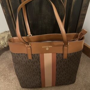 Michael Kors Brown and Tan Signature Stripe Tote